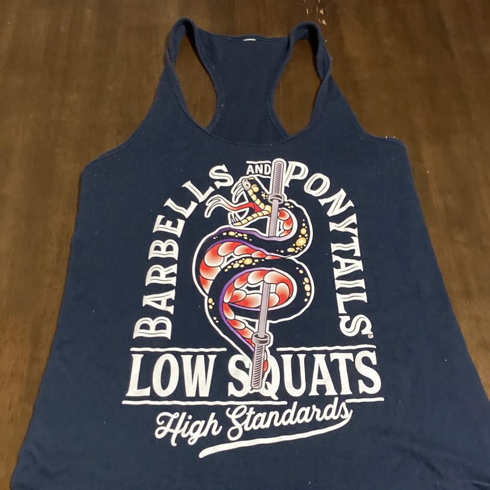 Barbells and Ponytails Navy Graphic Tank Top